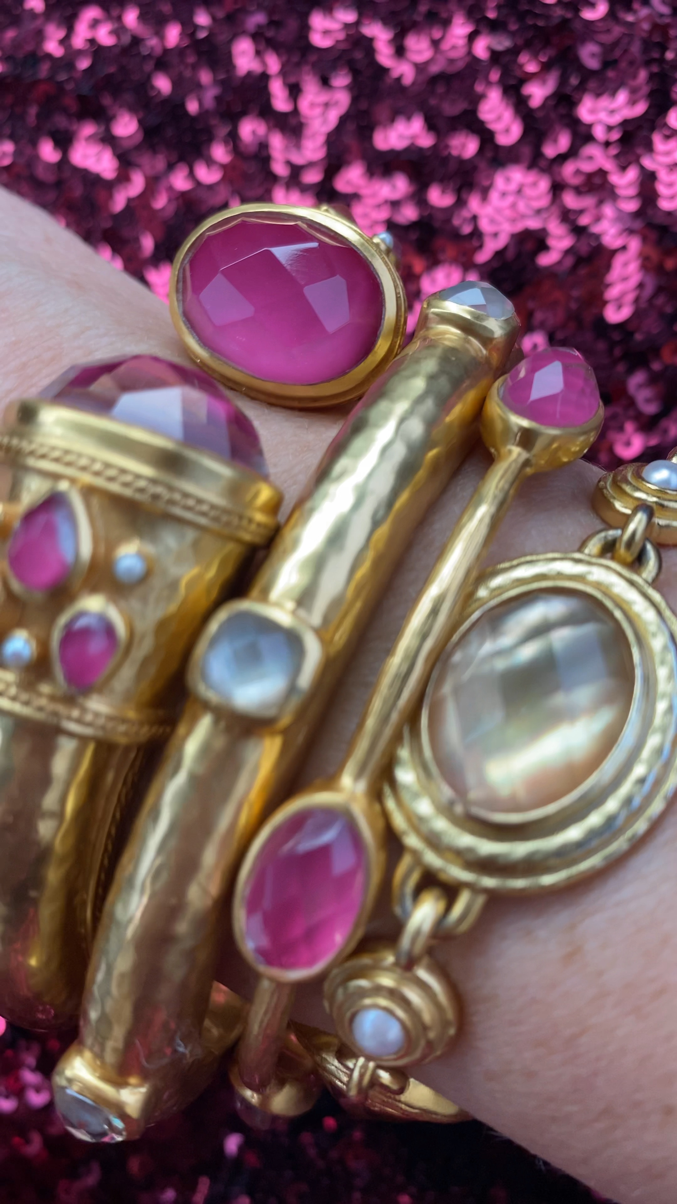 Arm candy! Gold jewelry/ Valentine’s Day gift ideas / gifts for her / pink jewelry/ fancy / date night 

#LTKWatchNow #LTKGiftGuide #LTKOver40