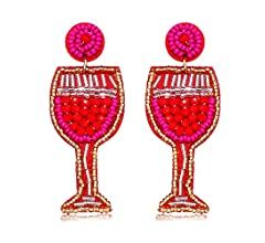 Beaded Earrings for Women Handmade Champagne Bottles Dangle Earrings Statement Wine Glass Post Drop  | Amazon (US)