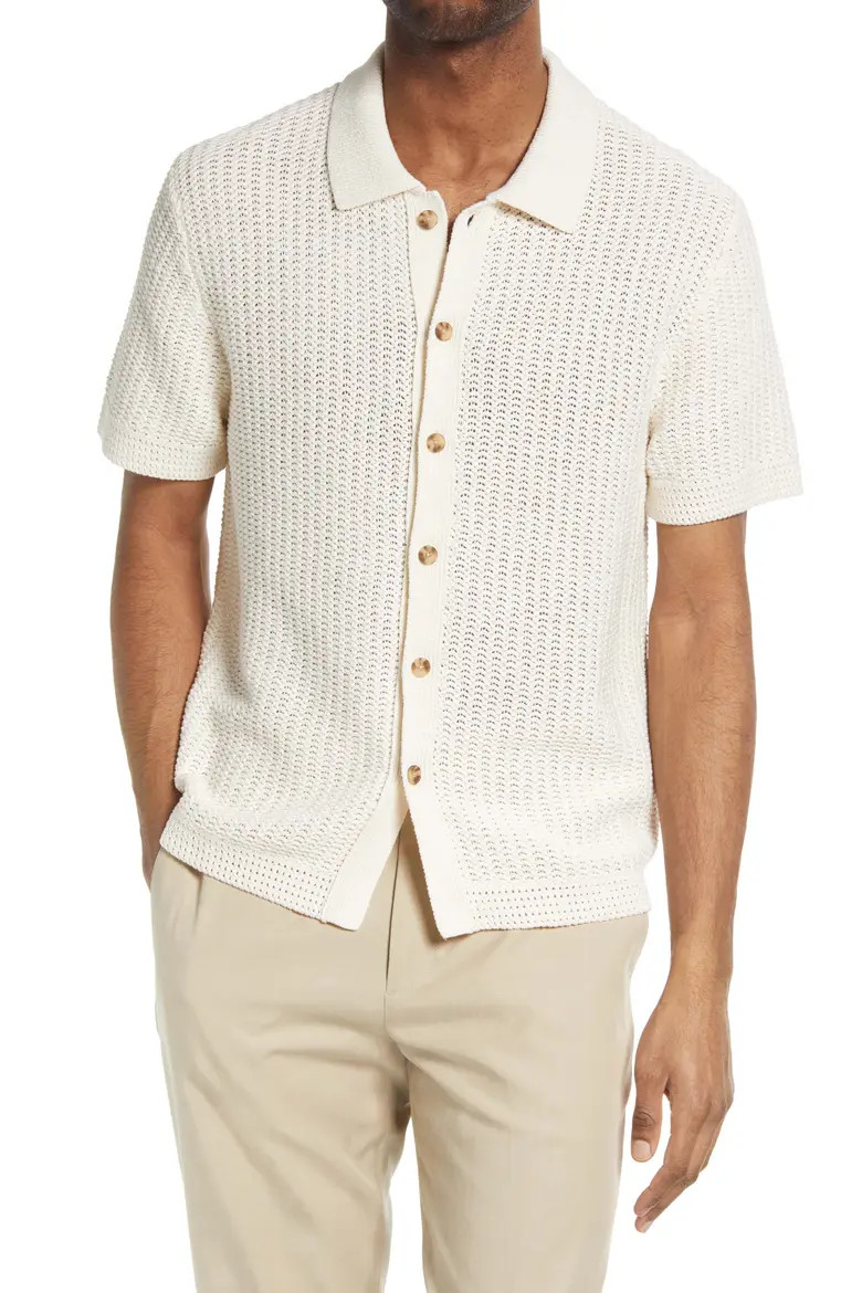 Crochet Cotton Short Sleeve Button-Up Shirt (Men) | Nordstrom | Nordstrom