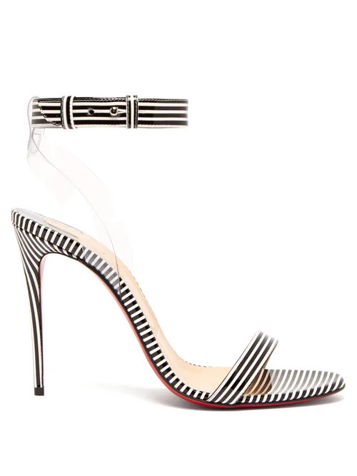 Christian Louboutin - Jonatina 100 Striped Pvc & Leather Sandals - Womens - Black Stripe | Matches (US)