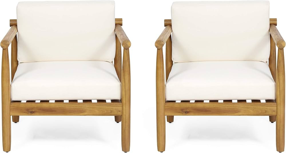 Christopher Knight Home Abigail Outdoor Acacia Wood Club Chair (Set of 2), Teak Finish, Cream | Amazon (US)