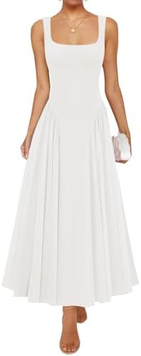 ZESICA Womens 2026 Summer Sleeveless Square Neck Sundress Casual Long Flowy A Line Beach Vacation... | Amazon (US)