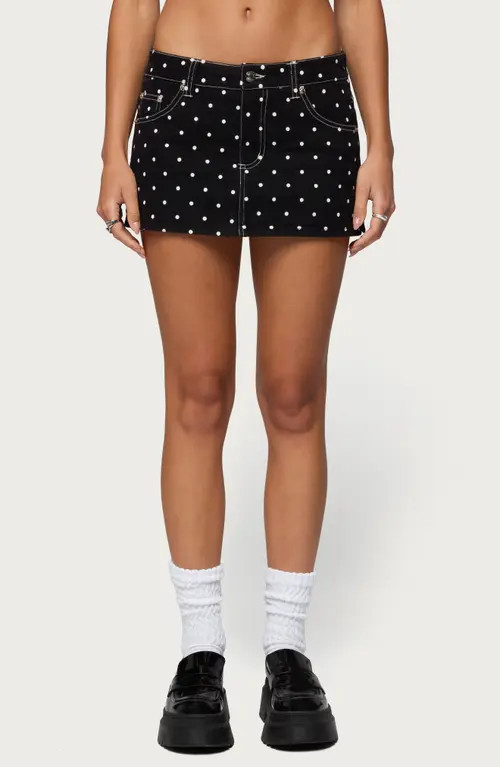 EDIKTED Freada Polka Dot Denim Miniskort in Black-And-White at Nordstrom, Size Small | Nordstrom