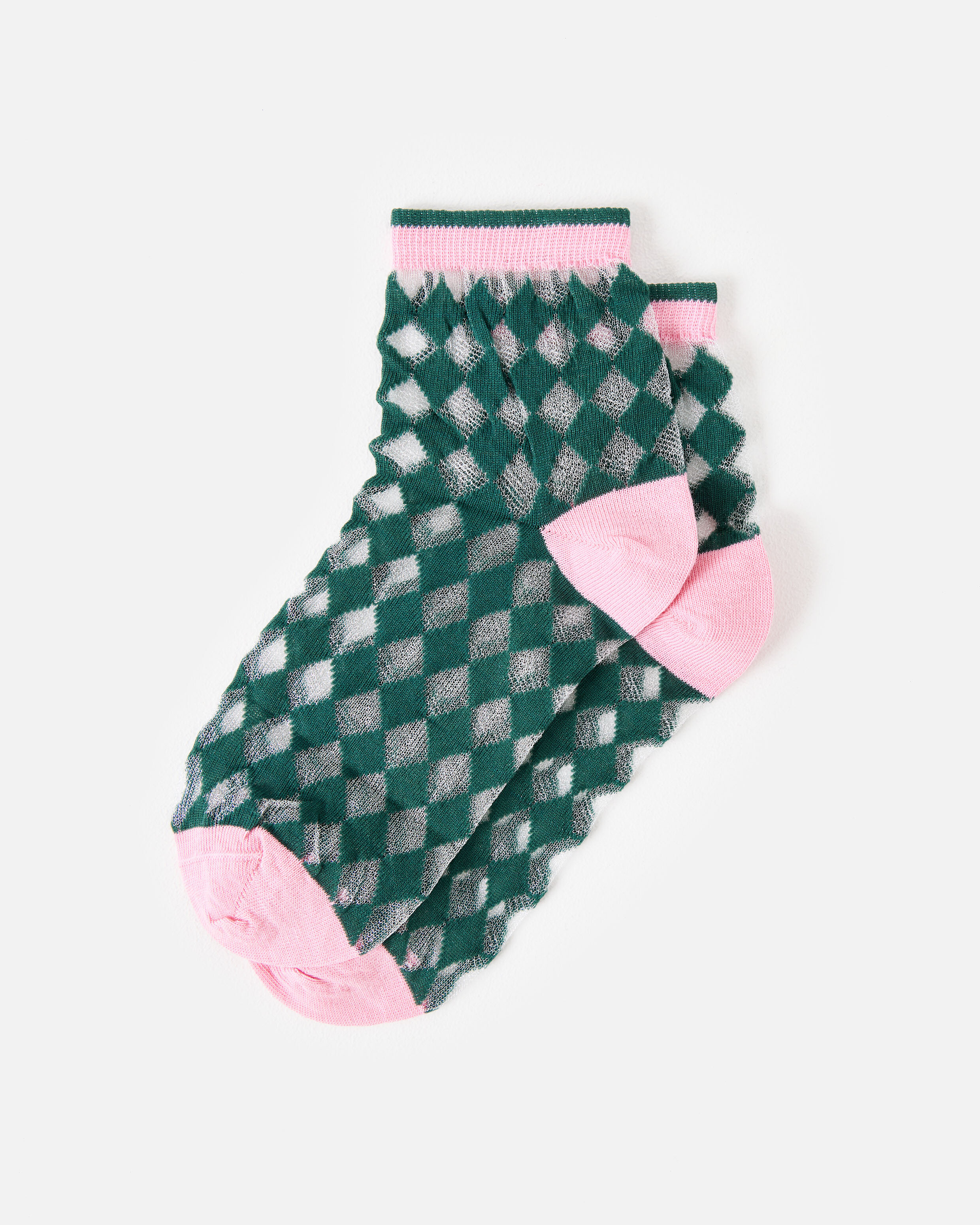 Green & Pink Diamond Print Sheer Ankle Socks | Oliver Bonas (Global)