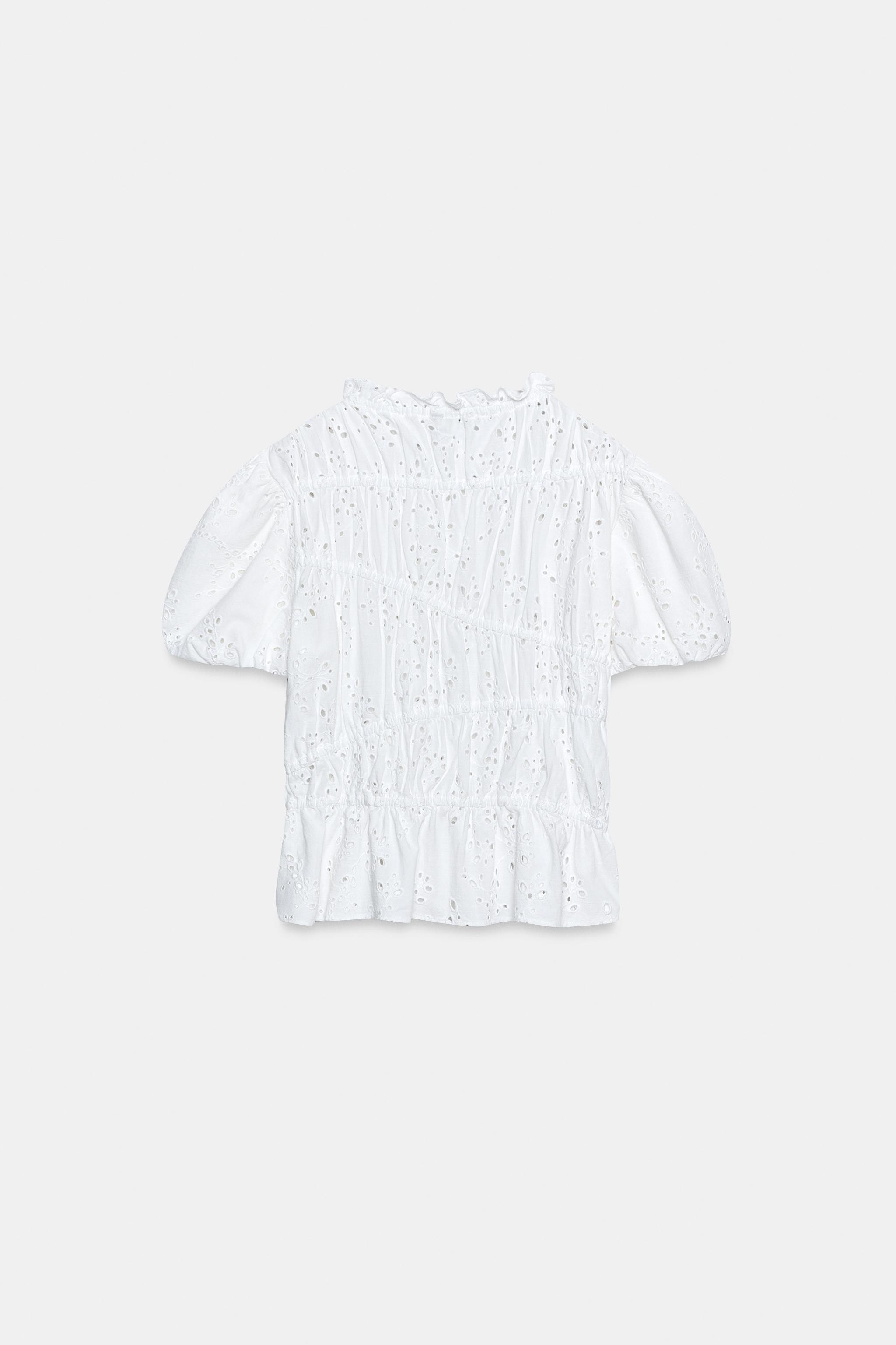 EMBROIDERED EYELET RUCHED TOP | Zara US