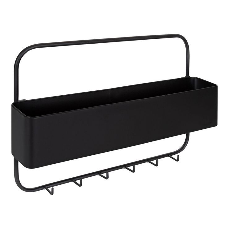 21" x 14" Yeager Metal Wall Pocket Organizer with Hooks Black - Kate & Laurel All Things Decor | Target