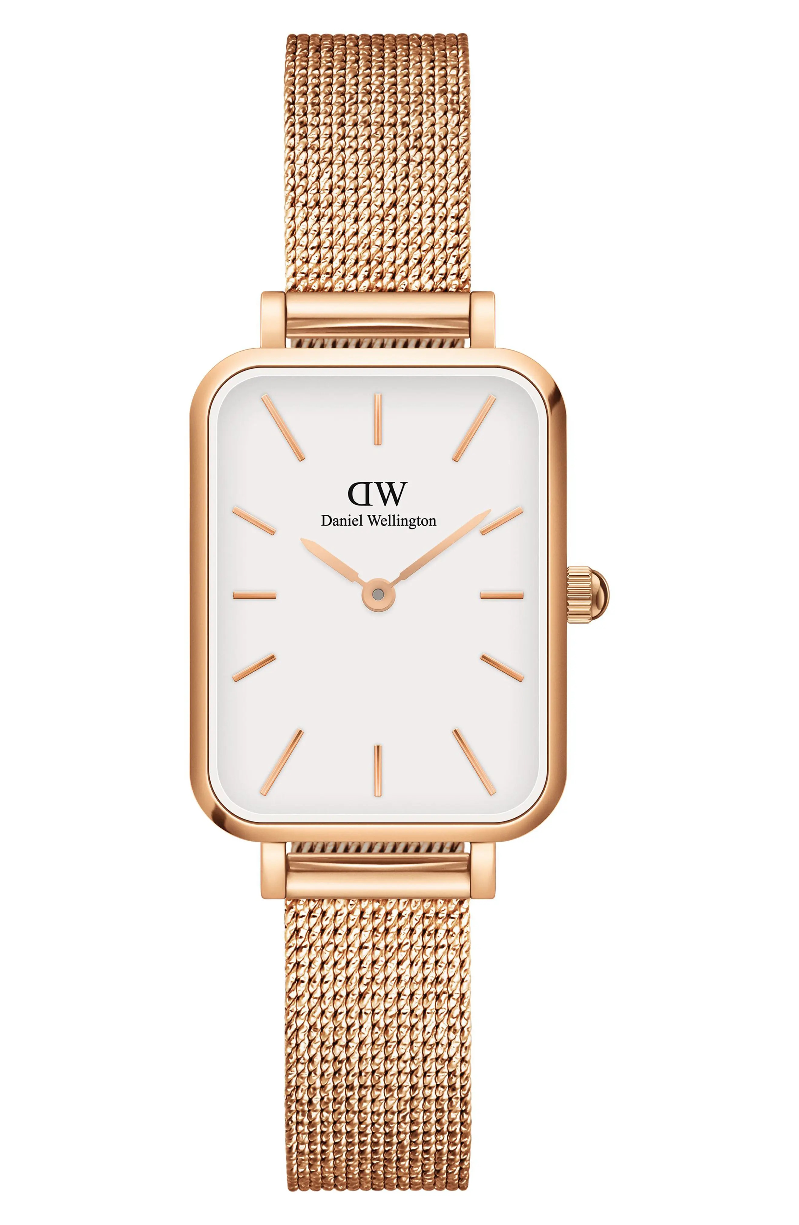 Daniel Wellington Quadro Melrose Mesh Strap Watch, 20mm x 26mm in Rose Gold/white at Nordstrom | Nordstrom