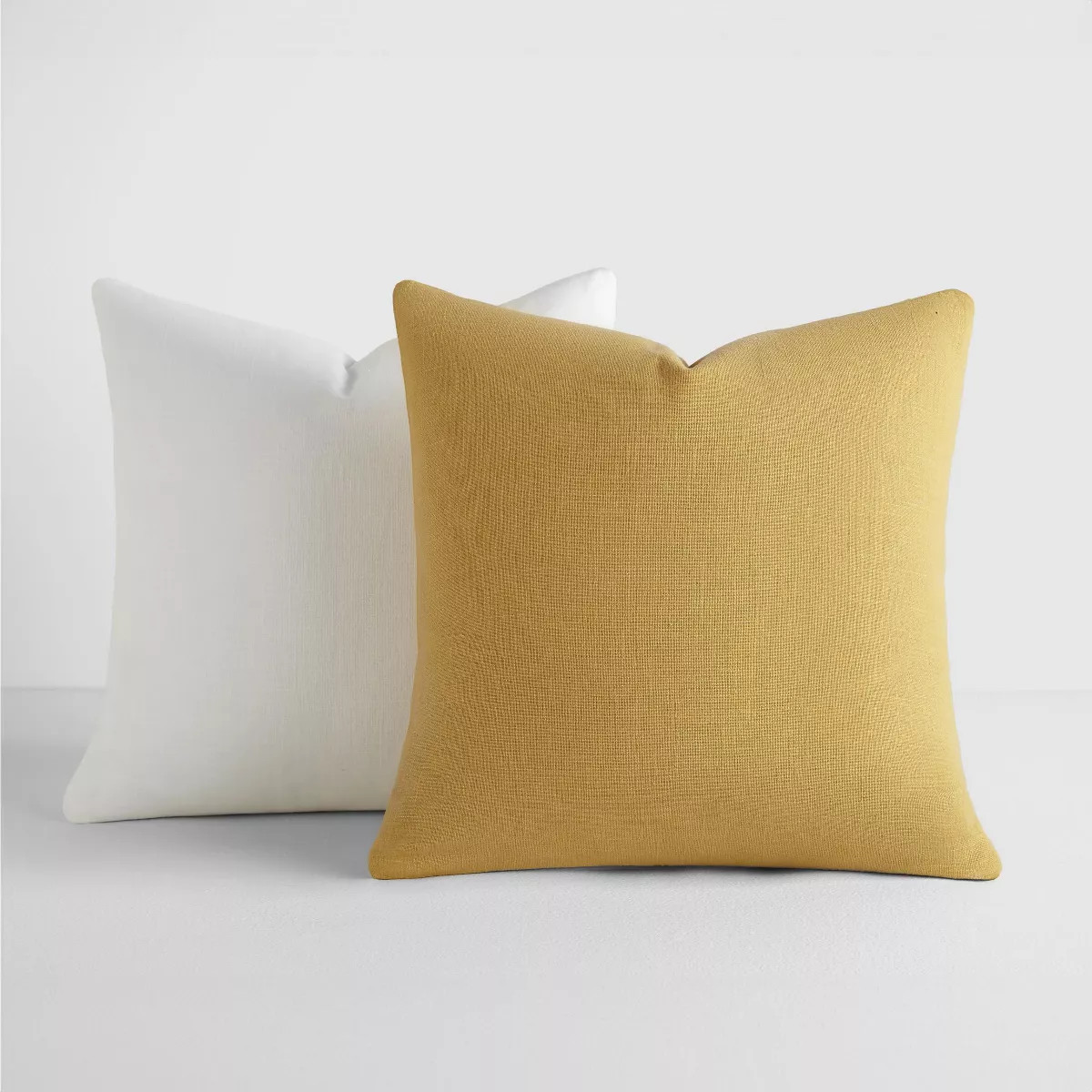 2-Pack Cotton Slub Solid Throw Pillows and Pillow Inserts Set -Mustard & White - Becky Cameron, M... | Target