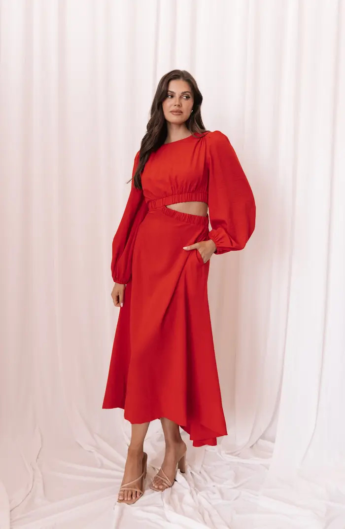 Ginnee Long Sleeve Cutout Midi Dress | Nordstrom