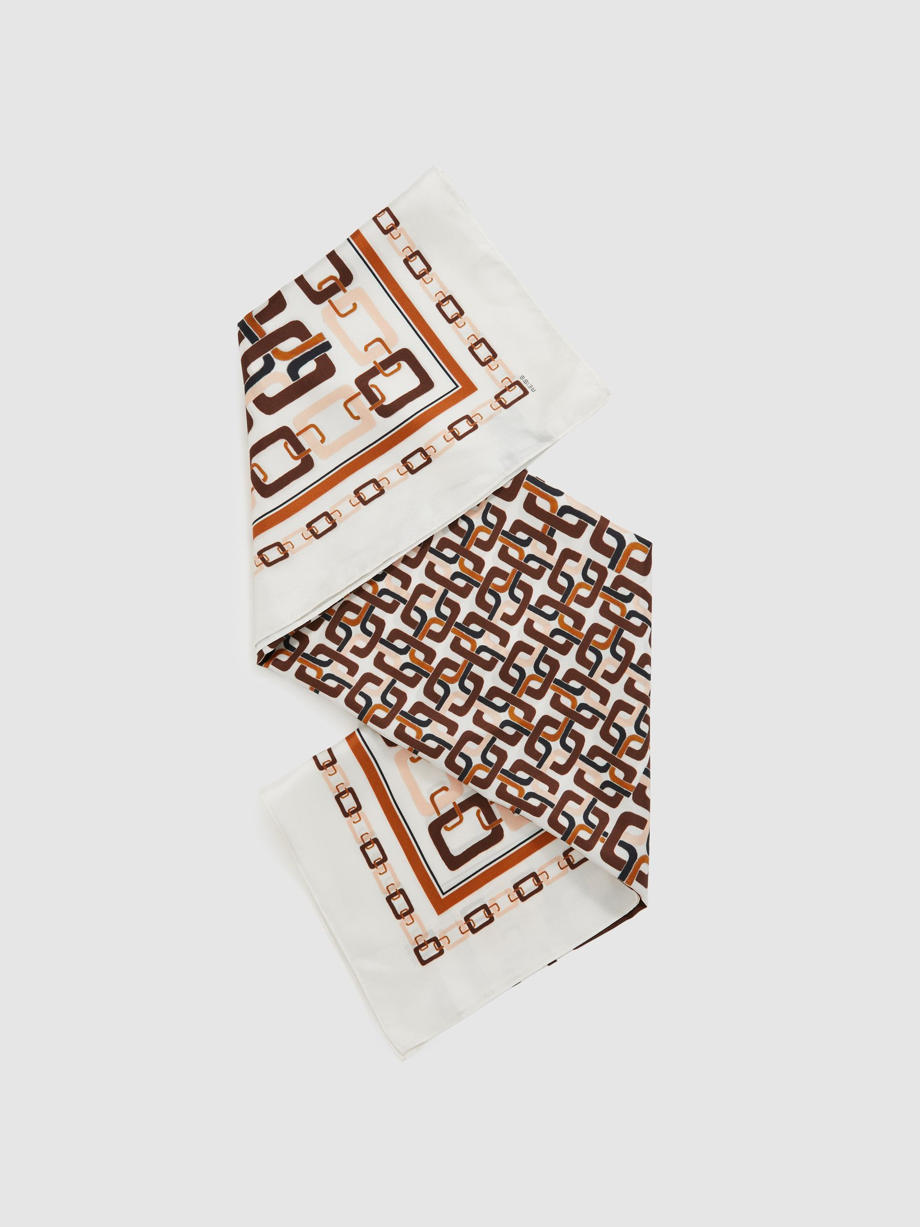 Silk Chain-Print Scarf in Taupe | Reiss UK