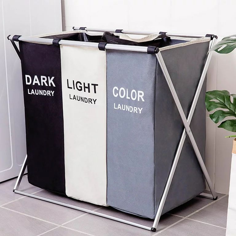 3 Compartment Canvas Laundry Hamper Sorter Basket Three Lattice Storage DARK & LIGHT & COLOR | Walmart (US)