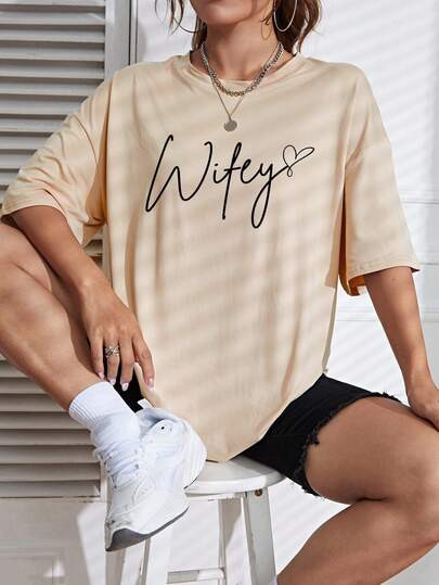 SHEIN Essnce Heart & Letter Graphic Drop Shoulder Tee | SHEIN