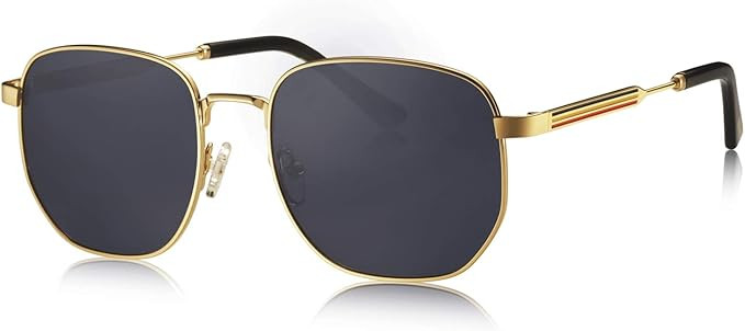 AVAWAY Polygonal Polarized Sunglasses for Men Women Metal Geometric Square Driving Glasses | Amazon (US)