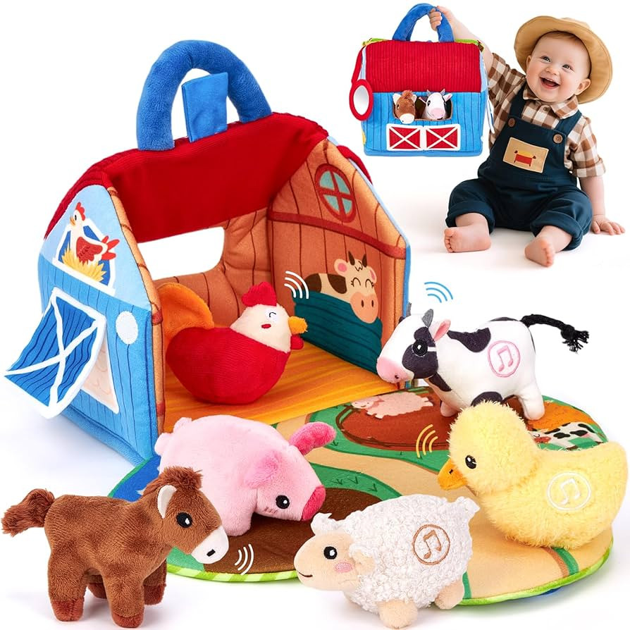 hahaland Baby Toys 6-12 Months - Surprise Barn with Stuffed Farm Animals with Real Sounds & Word ... | Amazon (US)