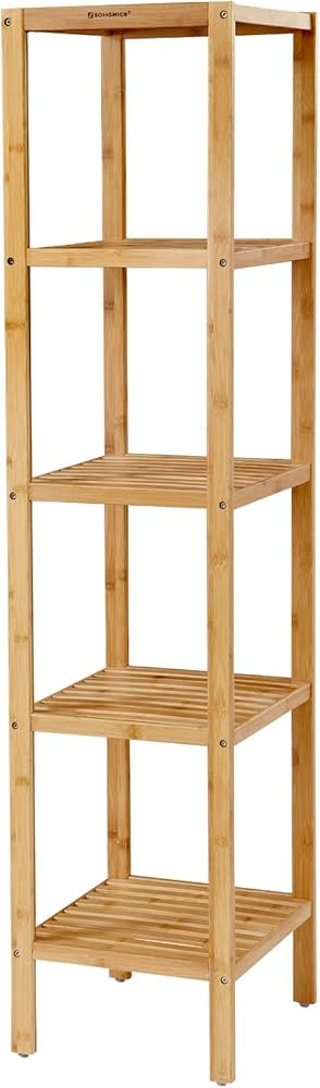 SONGMICS 5-Tier Bamboo Bathroom Shelf, Narrow Shelving Unit, Multifunctional Storage Rack, Corner... | Amazon (US)
