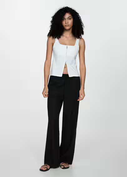 MANGO - Straight linen-blend pants black - M - Women | MANGO (US)