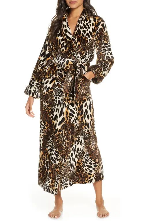 Natori Leopard Plush Robe in Cht Chestnut at Nordstrom, Size Large | Nordstrom