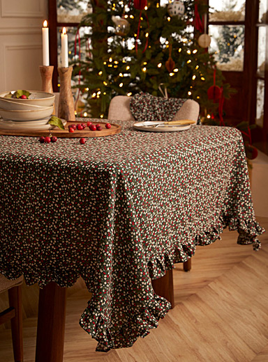 Christmas flowers cotton and linen tablecloth | Simons