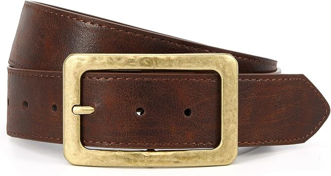Wide Belts for Women Dresses Jeans Chunky Faux Leather Ladies Waist Belt with Vintage Gold Buckle | Amazon (US)