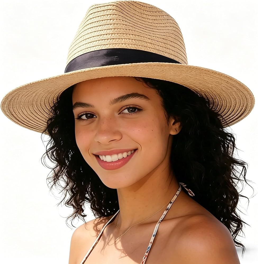 Beach Sun Straw Hats for Women, Summer Sun Protection Foldable Packable Wide Brim Hat | Amazon (US)