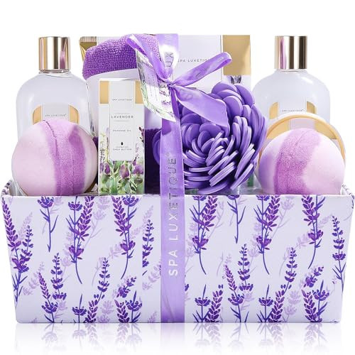 Spa Gift Basket, Spa Luxetique Lavender Spa Kit for Women - 12 Pcs Lavender Scented Spa Gift Set, Home Spa Set with Essential Oil, Bubble Bath, Bath Salts, Body Scrub, Mothers Day Gifts for Mom | Amazon (US)