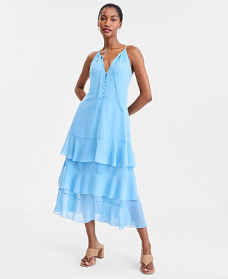 Women's Sleeveless Tiered Chiffon Maxi Dress | Macy's