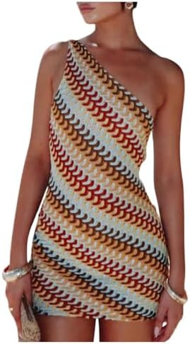 GORGLITTER Women's Asymmetrical One Shoulder Dress Summer Striped Sleeveless Birthday Night Bodyc... | Amazon (US)