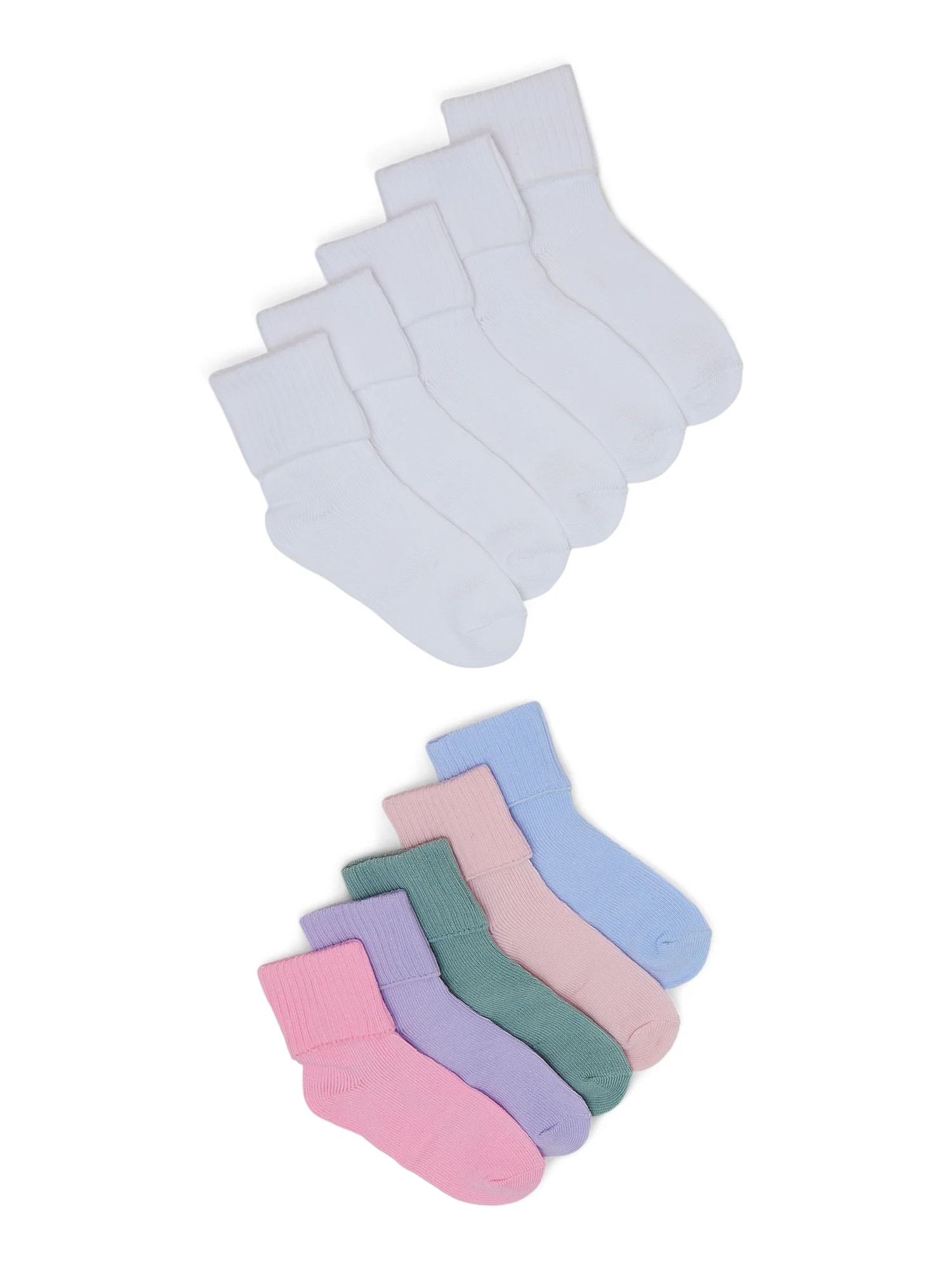Wonder Nation Baby Girl Folded Cuff Ribbed Socks, 10 Pack, 0M- 5T | Walmart (US)
