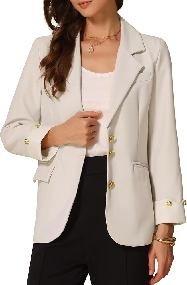 Allegra K Women's Work Office Blazer Notched Lapel Long Sleeve Jacket Suit Blazer | Amazon (US)
