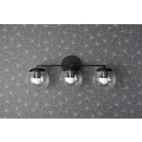 Clear Glass Globe Bathroom Vanity - 3 Light Fixture Matte Black Mid Century Modern Triple Wall Sconc | Etsy (US)