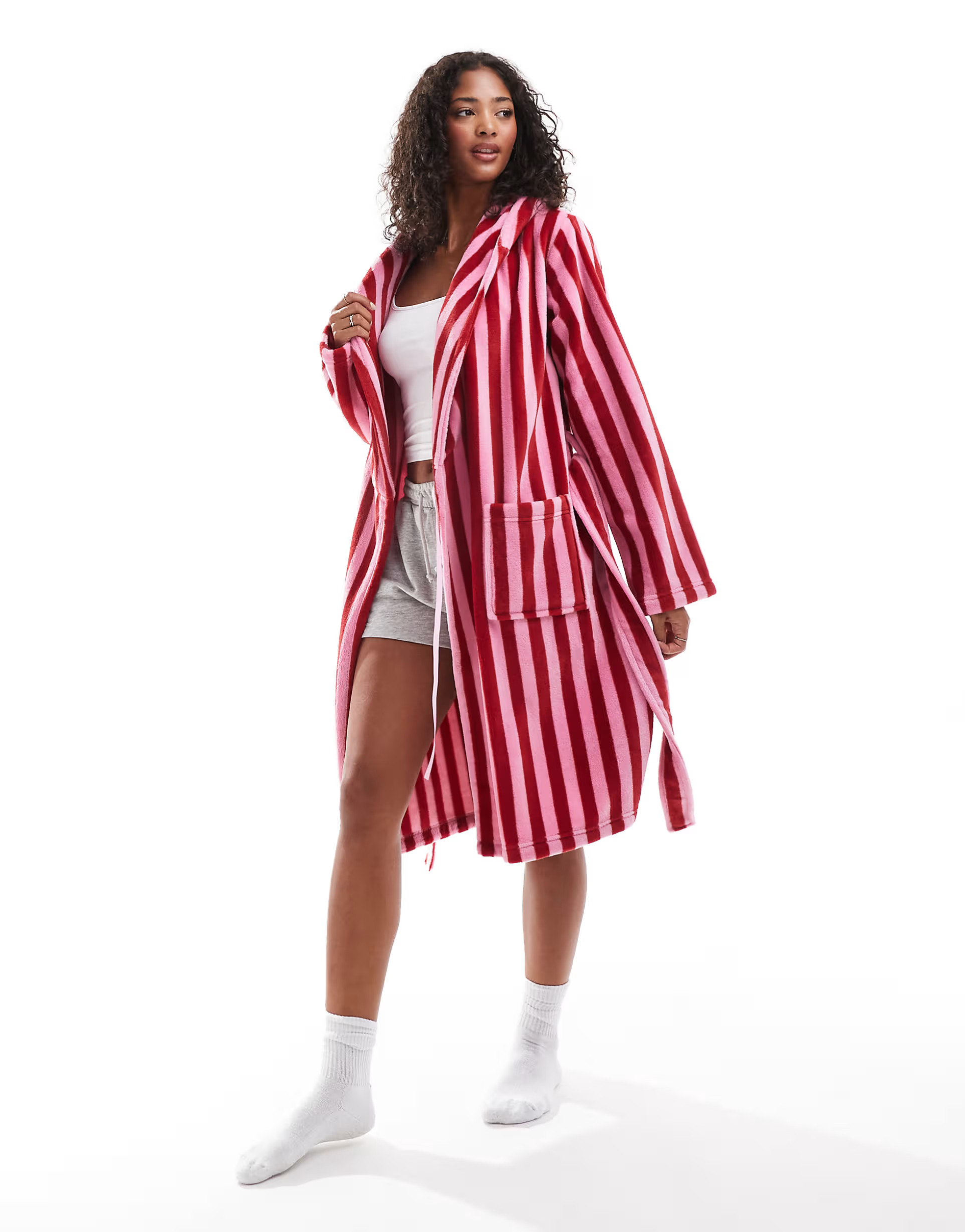 Urban Threads fleece dressing gown in pink and red stripe | ASOS | ASOS (Global)