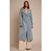 Dusty Blue Faux Suede Belted Trench Coat | PrettyLittleThing UK
