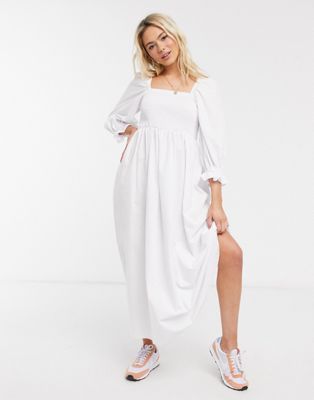 ASOS DESIGN shirred cotton maxi dress in white | ASOS (Global)