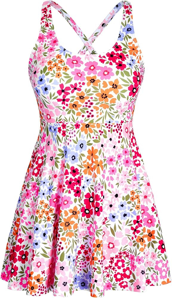 HUSKARY One Piece Swim Dress for Women Swimsuits 2026 Tummy Control Adjustable Strap Modest Cute ... | Amazon (US)