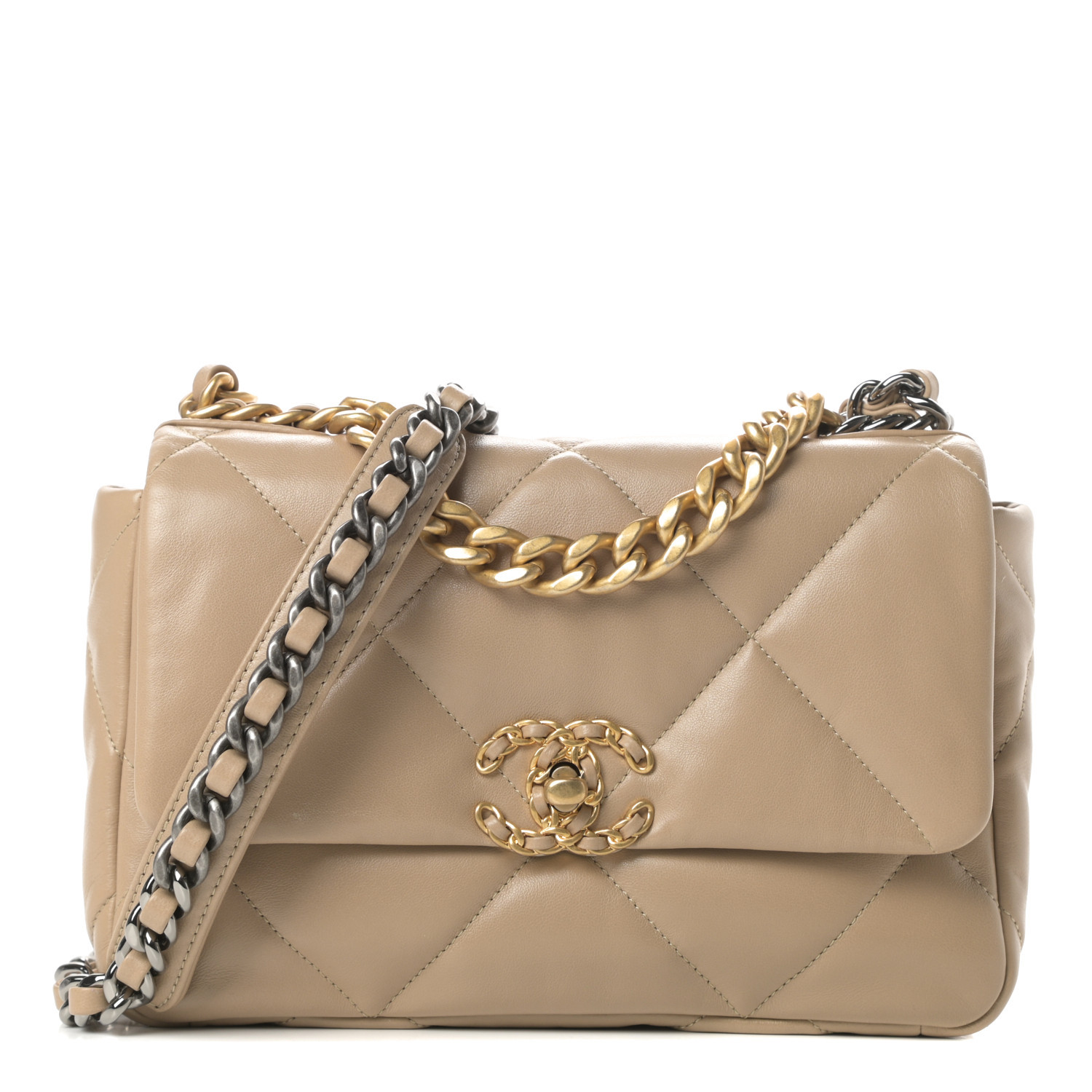 Lambskin Quilted Medium Chanel 19 Flap Dark Beige | Fashionphile