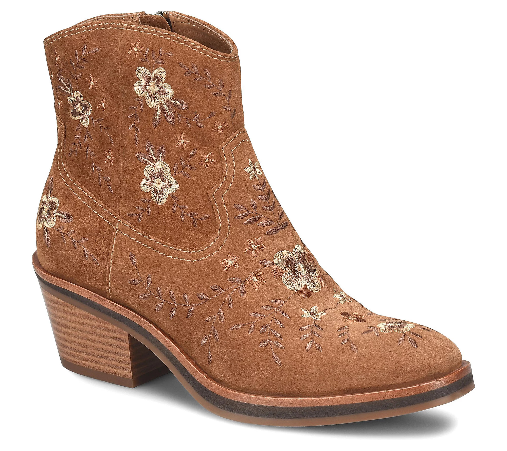 Sofft Embroidered Suede Stacked Heel Bootie - S ophie | QVC