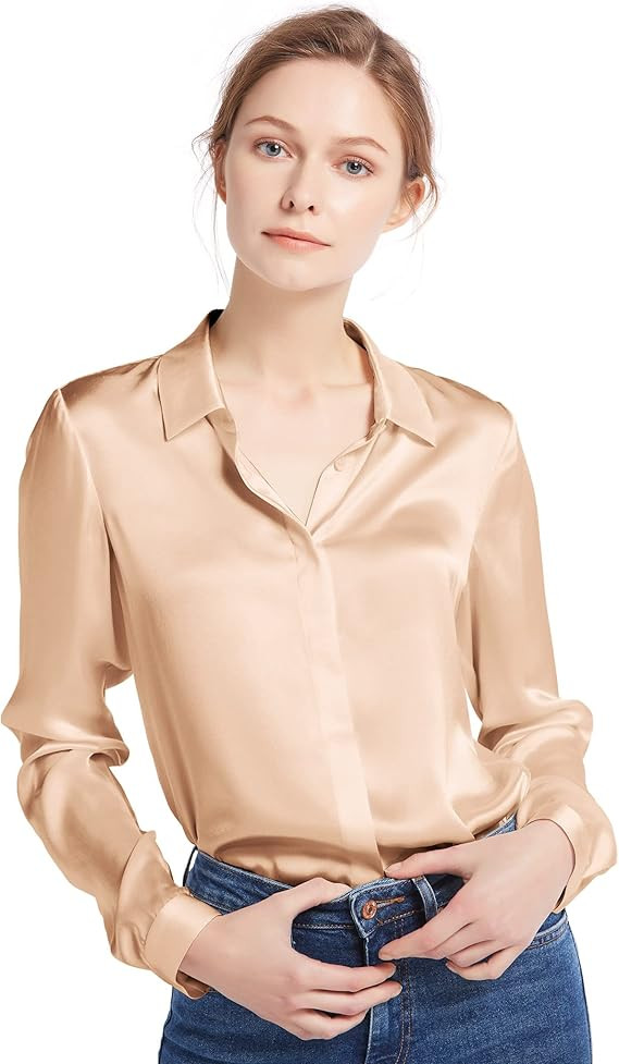 LilySilk Silk Blouse for Women 100% Pure Silk Long Sleeves Cool Smooth Tops | Amazon (US)