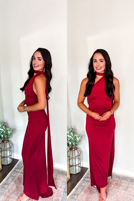 Under $30 amazon backless bodycon wrap front maxi dress (small, 5+ colors), under $12 amazon gold statement earrings and under $20 amazon clear and tan ankle strap heels (tts)— this is a perfect fall or winter wedding guest or bridesmaid look! #founditonamazon 

#LTKfindsunder50 #LTKwedding #LTKparties