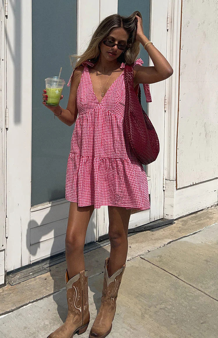 Angel Girl Red Gingham Mini Dress | Beginning Boutique (US)