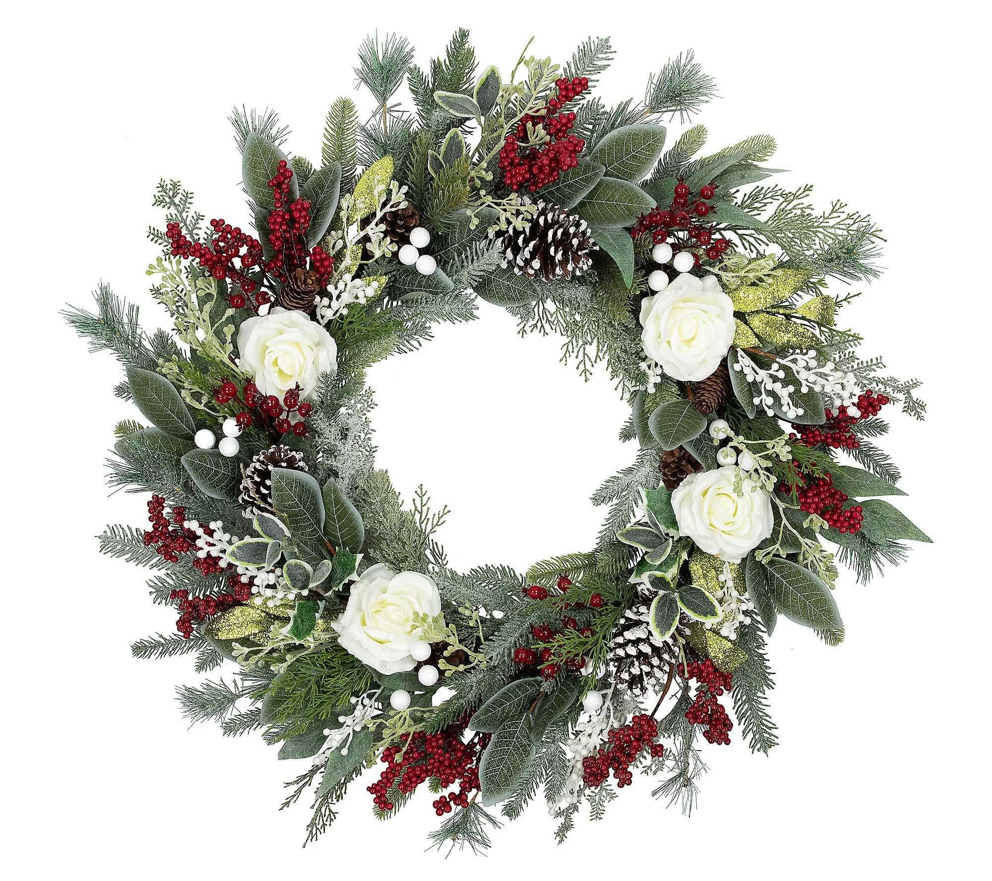 Northlight Mixed Foliage and Roses Christmas Wr eath 30 | QVC
