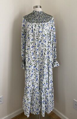 New Zara Floral Blue White Printed Rustic Long Midi Dress Size Large  | eBay | eBay US