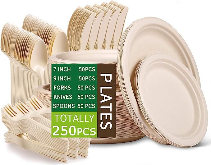 Paper Plates Heavy Duty,Paper Plates Set,Dinner Plates Set,Sugarcane Disposable Paper Plates Set ... | Amazon (US)