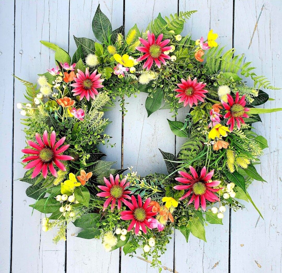 Wildflower Wreath, Spring Wreath, Pink Flower Wreath, Wildflowers, Bright Wreath, Full Wreath, Su... | Etsy (US)