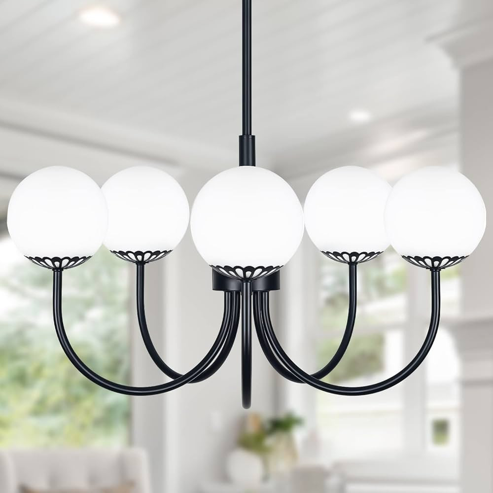 Yolsunes Black Chandelier Pendant Lighting, 5-Light Kitchen Light Fixtures, Mid-Century Modern La... | Amazon (US)
