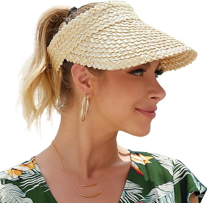 Sun Hats for Women, Beach Hats for Women, Straw Hat Visors for Women Natural Wheat Straw Hats for... | Amazon (US)