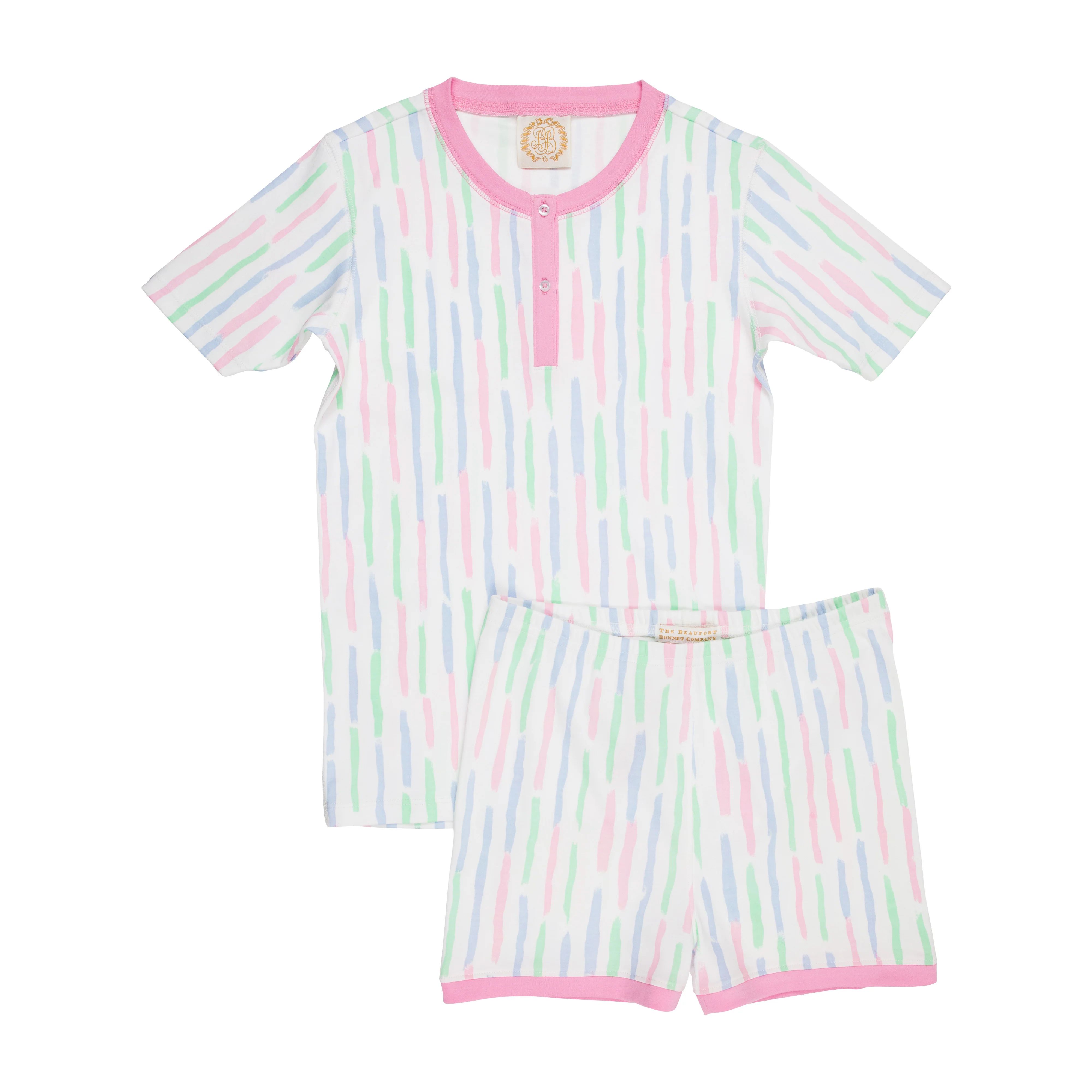 Sara Jane's Short Set - White Sand Watercolor with Hamptons Hot Pink | The Beaufort Bonnet Company