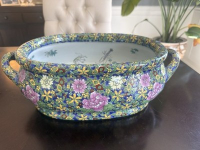 Vintage porcelain ENAMEL floral motif Foot Bath Planter Chinoiserie Jardiniere | eBay US