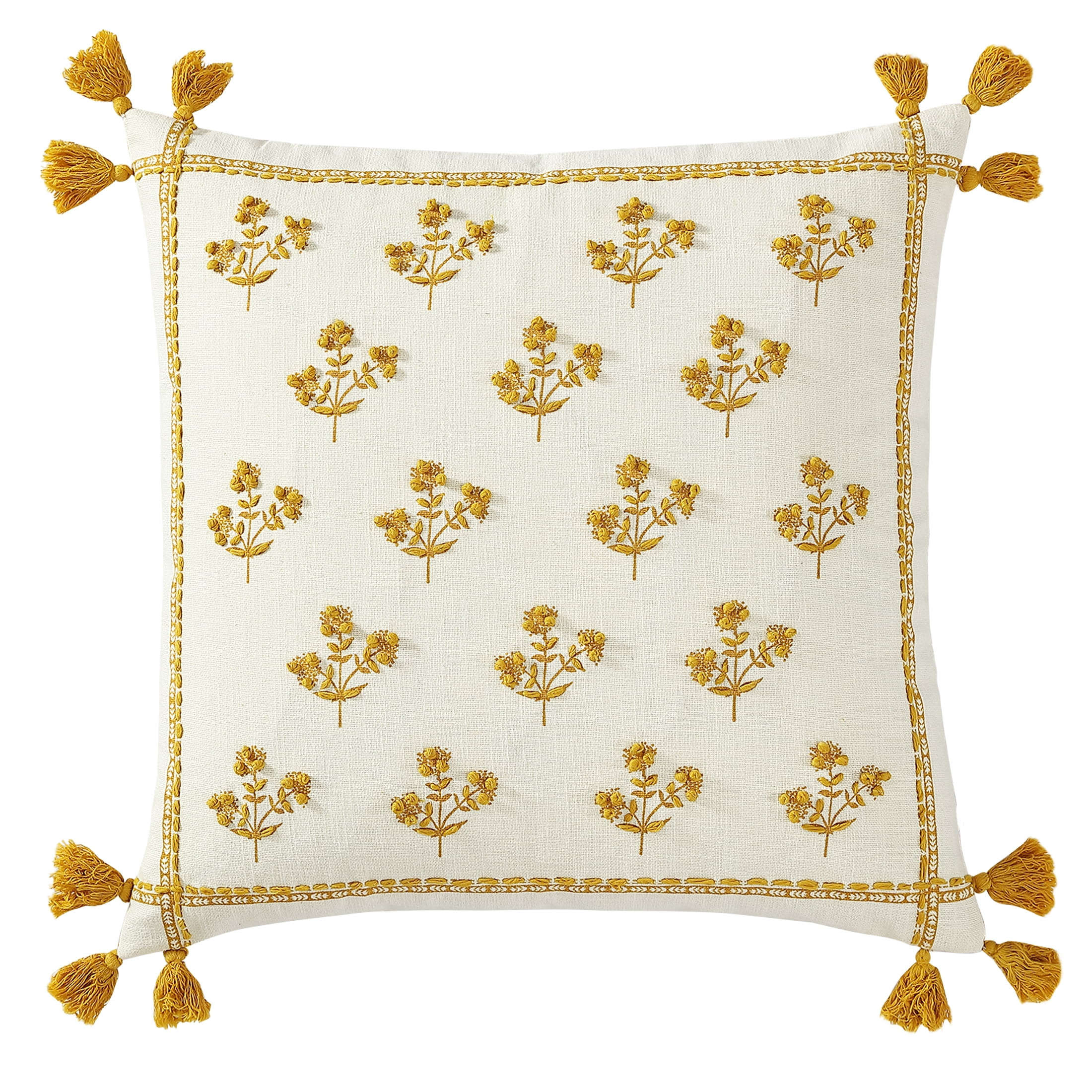 Better Homes & Gardens, Yellow Block Print Floral Throw Pillow, Yellow, 20"x20", Square, 1 Piece | Walmart (US)