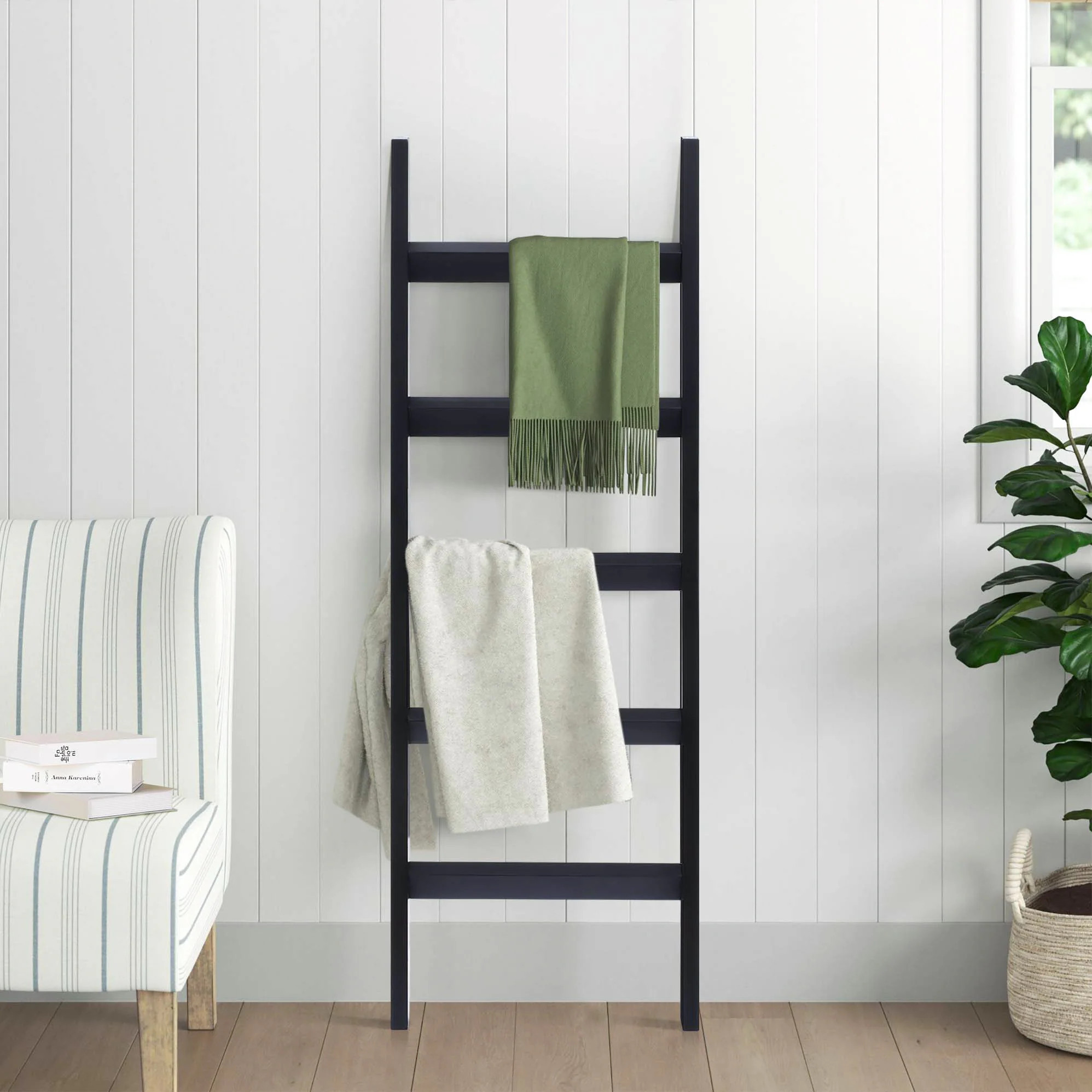 Black Wood 4.8ft Decorative Blanket Ladder - 57.9" H x 19.9" W x 2.56" D | Bed Bath & Beyond