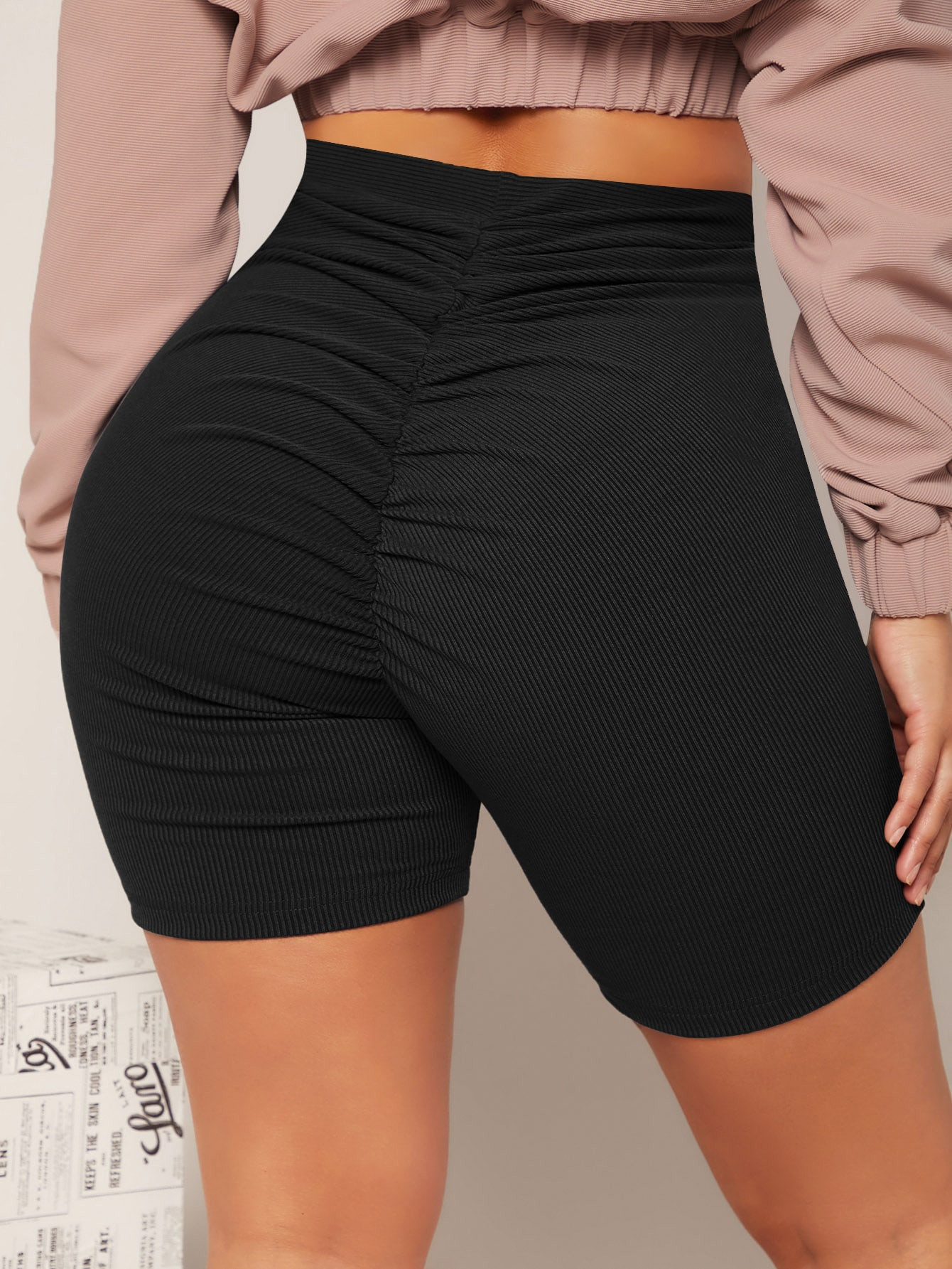SHEIN SXY Scrunch Butt Rib-knit Biker Shorts | SHEIN